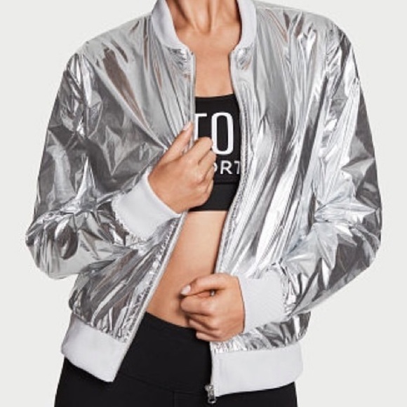 Victoria's Secret Jackets & Blazers - 😎 VS SPORT Silver Metallic Bomber Jacket sz L